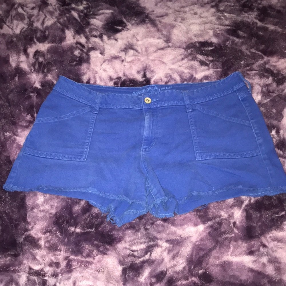 Bright blue denim jean shorts.